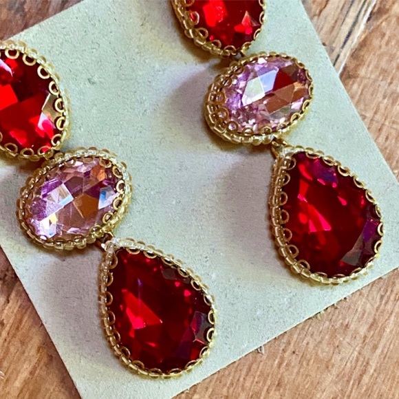NWT Anthropologie Deepa Beaded Red & Pink Crystal Chandeliers - Picture 7 of 10